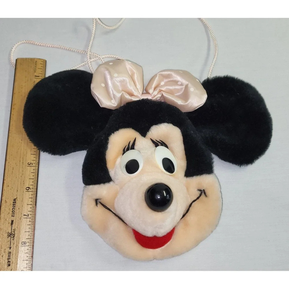 Disney Minnie Mouse Plush Crossbody Bag Vintage Mickey's Pals Black Pink Bow